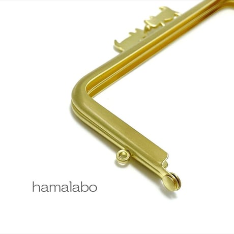 【HA-2189】ぽっちゃりネコ太の口金　12cm/角型(アンティークゴールド)