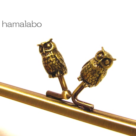 【HA-1295】フクロウの口金15cm/角型(アンティークゴールド)・カン付き