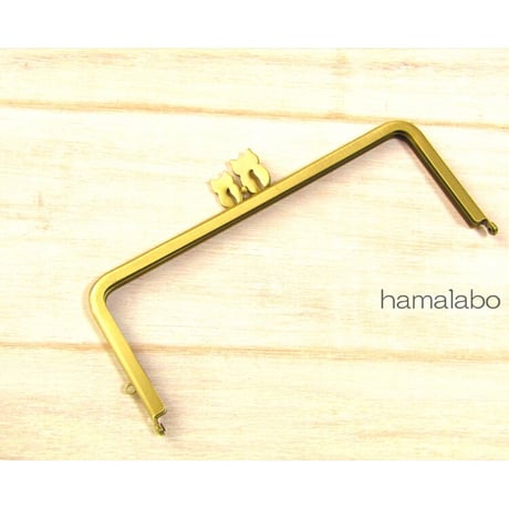 アウトレット！【HA-b1218】「ネコの親子」の口金 18cm/角型(アンティークゴールド)