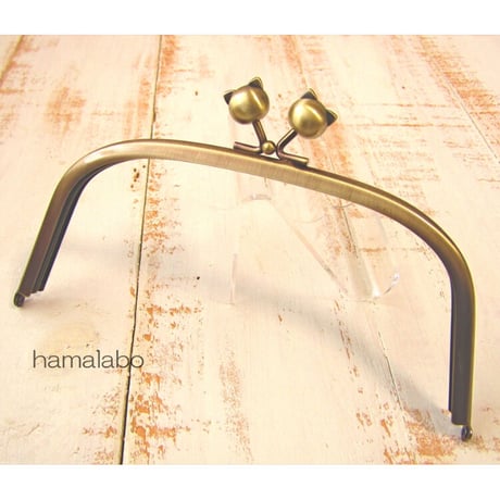 【HA-2185】18cmくし型口金/(ネコ玉×アンティークゴールド)