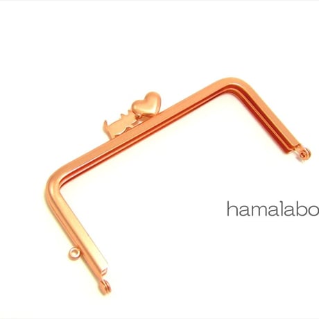 【HA-2032】ハートネコ太の口金　12cm/角型(ソフトピンク)