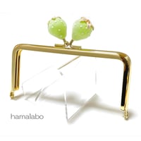 6月17日販売開始！初回特価！【HA-2585】12cm角型口金/フロッキー風イチゴ(グリーン色)/ゴールド