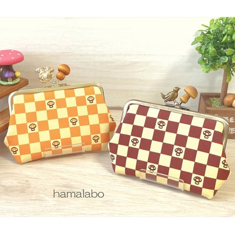 【HA-2412】12cm角型口金/小鳥のピースケ×茶色のどんぐり/アンティークゴールド/カン付き