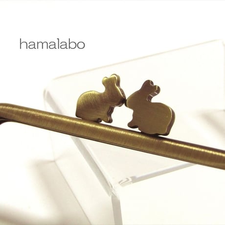 【HA-1685】12cm/角型(ペアウサギ×アンティークゴールド)
