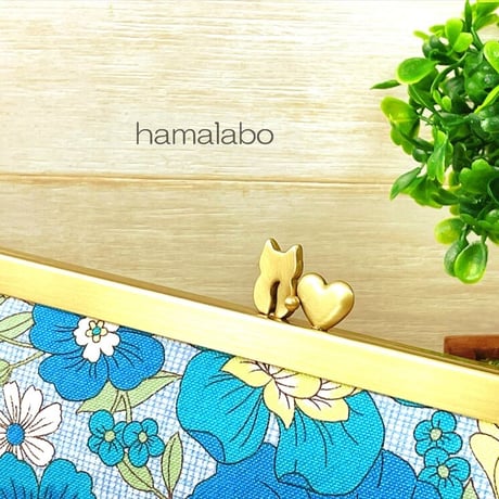 【HA-2007】ハート猫(ネコラブ)の口金 19cm浮き足(アンティークゴールド)