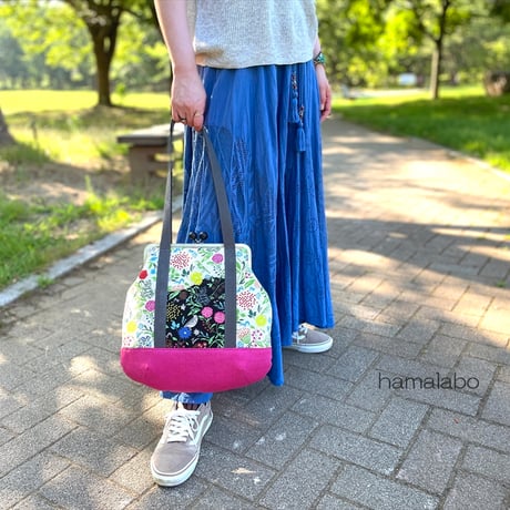 【KT-2139】大きめ＆スリム型！がま口トートバッグ(持ち手付き)の型紙＆レシピ【24cm/角型用】