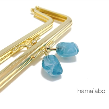 復活＆特価！【HA-2458】親子口金 12cm/天然石風のストーン(ブルー)/ゴールド