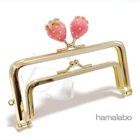 【HA-2456】親子口金 12cm/イチゴ(ピンク色)/ゴールド