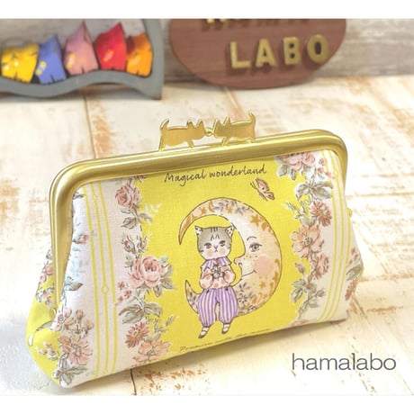 【HA-2188】ぽっちゃりネコ太の口金　12cm/角型(ブラック)