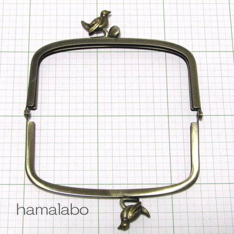 【HA-152】三枚口(二口口金)12cm/(小鳥のピースケ×アンティークゴールド)