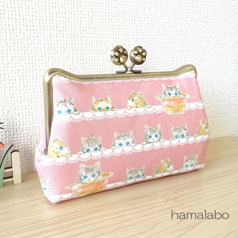 KT-2149】☆ネコ耳タイプ☆シンプル型がま口ポーチの型紙＆レシピ【M