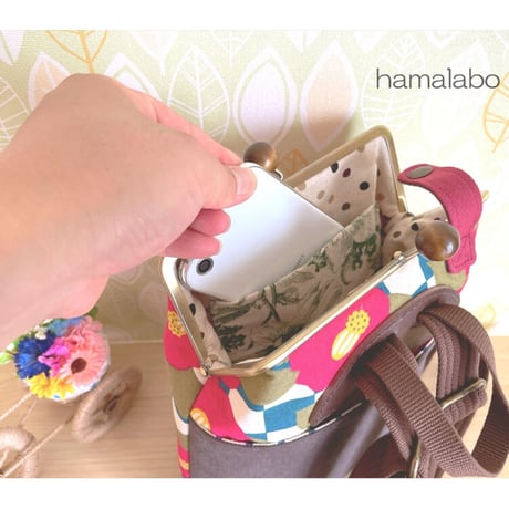 【KT-2123-SET】がま口ミニリュックの型紙＆レシピ(リュックインバッグの型紙＆レシピ付き)【18cm/角型用】