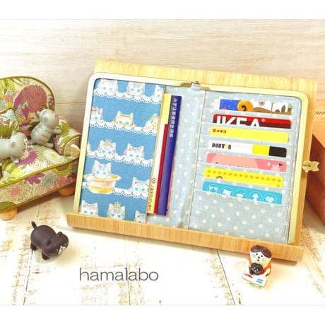 【KT-1066】【横開き】がま口カードケース＆通帳ケースの型紙＆レシピ(お薬手帳入れにも)【17.7cm(足長)/角型用】
