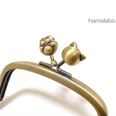 がま口の日セール！大特価！【HA-2606】9.9cm/くし型の口金(肉球×ネコ玉×アンティークゴールド)