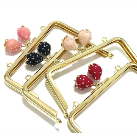 【HA-2367】12cm角型口金/イチゴ(白色)/ゴールド/カン付き