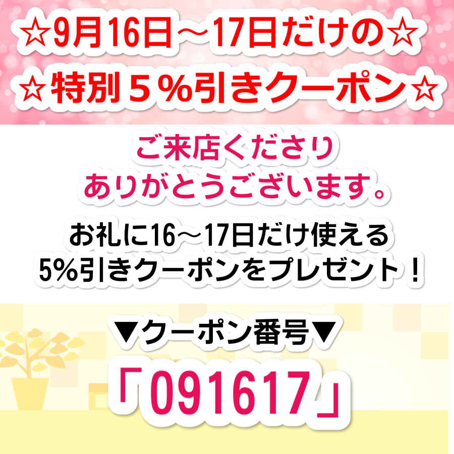 9月16～17日限定！5％引き