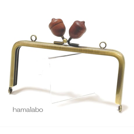期間限定10％引き！【HA-2616】12cm角型口金/茶色どんぐり×茶色のどんぐり/カン付き/アンティークゴールド