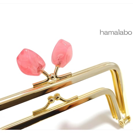 復活＆特価！【HA-2457】親子口金 12cm/天然石風のストーン(ピンク)/ゴールド
