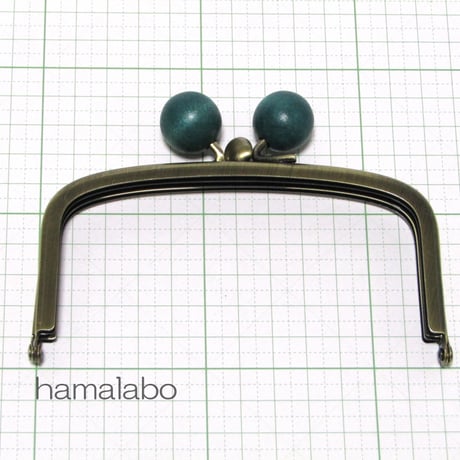 【HA-147】三枚口(二口口金)12cm/(紺色の木玉×アンティークゴールド)