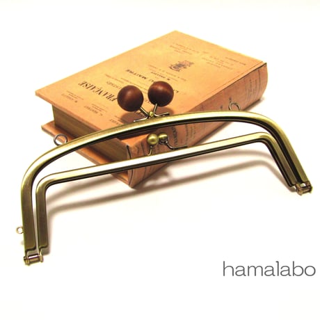 【HA-806】親子口金 20.4cm(大きな茶色の木玉×アンティーク)・カン付き