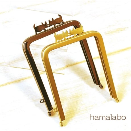 【HA-2038】ぽっちゃりネコ太の口金 7.5cm角型/足長タイプ (ブラック)