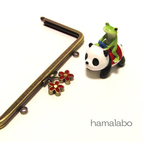 【HA-400】メタルフラワー口金(18cm角型/レッド×アンティーク)・カン付き