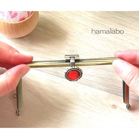 【HA-2259】オコシ式口金/12cm角型-ピンクストーン付き