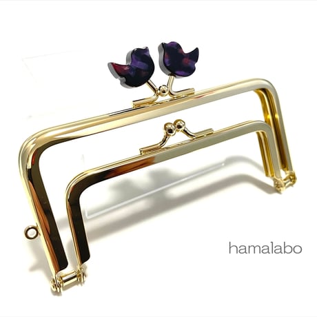 初回特価＆限定【HA-2533】レトロかわいい！親子口金 12cm/コトリ型(鉱石模様)/ゴールド