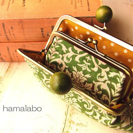 【HA-1762】親子口金 12cm(茶色の木キューブ×アンティークゴールド)