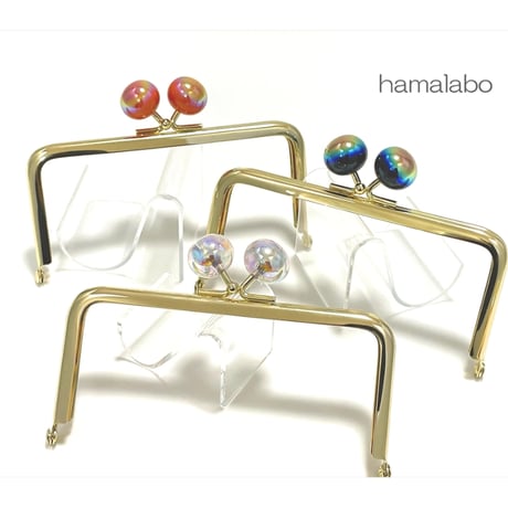 【HA-2299】12cm角型口金/ジュエリー玉(ブラック色)/ゴールド