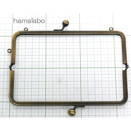 【HA-1431】16.5cm/角型の口金(ミニアメ玉＆足長)・カン付き/アンティークゴールド