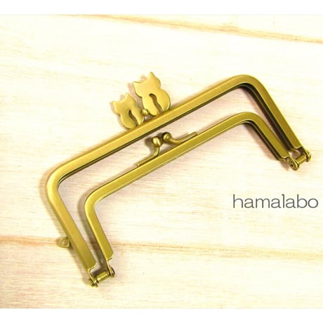 (廃盤予定)【HA-1976】「ネコの親子」の親子口金 12cm/角型(アンティークゴールド)