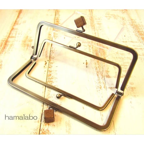 【HA-2089】親子口金18cm(茶色の木キューブ×アンティークゴールド)