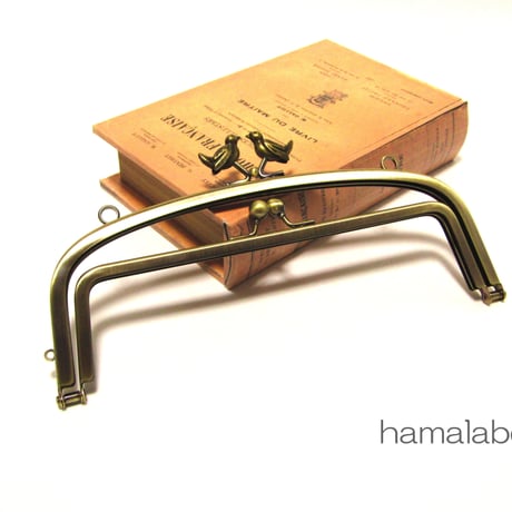 【HA-810】親子口金 20.4cm(小鳥のピースケ×アンティーク)・カン付き