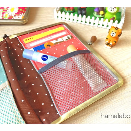 【KT-2135】【横開き】メッシュ式がま口マルチケースの型紙＆レシピ【17.7cm(足長)/角型用】