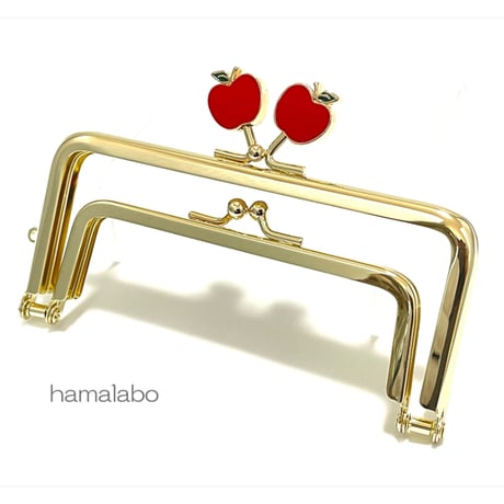 初回特価！【HA-2552】親子口金 12cm/赤リンゴ×ゴールド