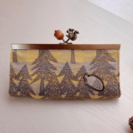 【HA-2287】19cm浮き足口金/茶色どんぐり×緑色のどんぐり/アンティークゴールド