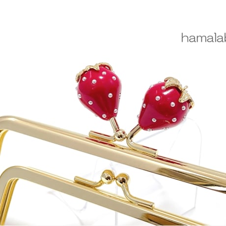 【HA-2455】親子口金 12cm/イチゴ(赤色)/ゴールド