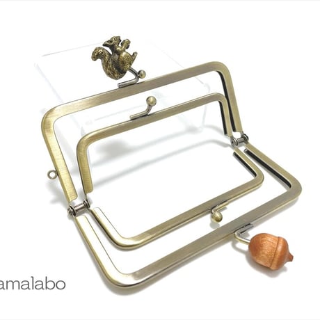 【HA-2282】親子口金 12cm(リス×茶色のどんぐり)アンティークゴールド