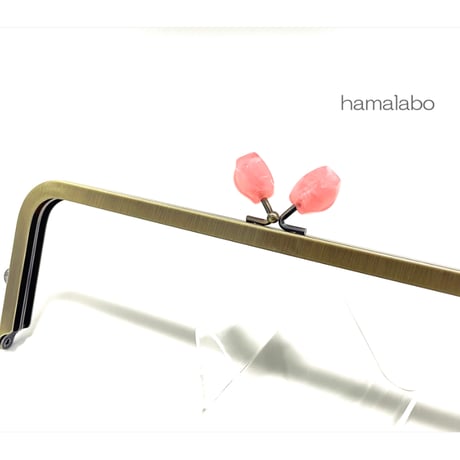 復活＆特価！【HA-2469】24cm角型口金/天然石風のストーン(ピンク)