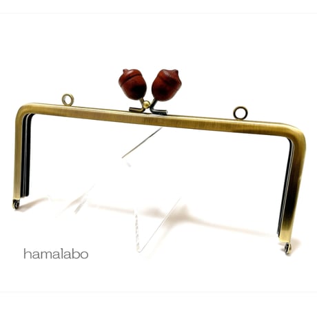 期間限定10％引き！【HA-2617】18cm角型口金/茶色どんぐり×茶色のどんぐり/カン付き/アンティークゴールド