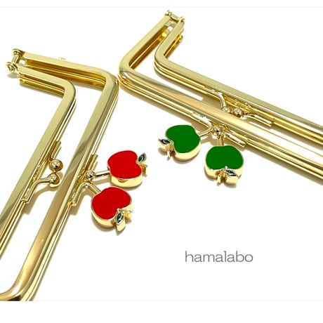 初回特価！【HA-2553】親子口金 12cm/青リンゴ×/ゴールド