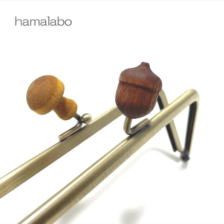 【HA-2320】12cm角型口金/薄茶色の細キノコ×茶色のどんぐり/アンティークゴールド