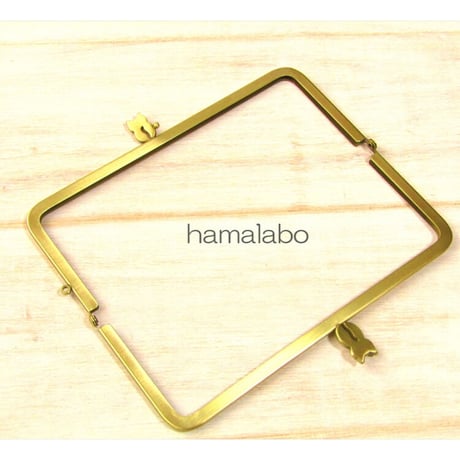アウトレット！【HA-b1218】「ネコの親子」の口金 18cm/角型(アンティークゴールド)
