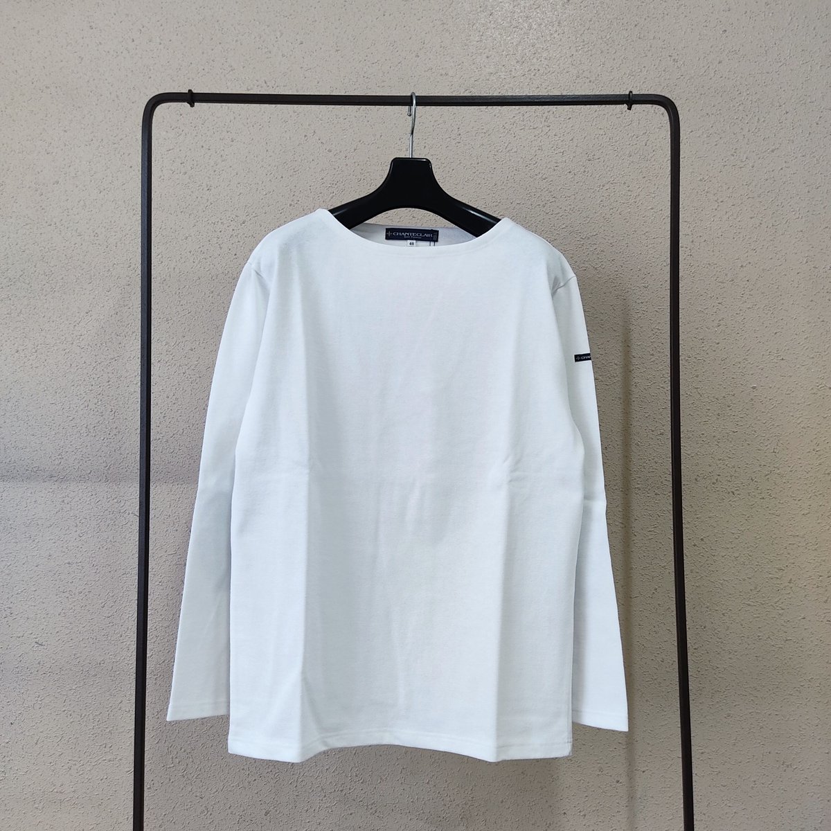 CHANTECLAIR】 エルボーパッチボートネック長袖無地バスクシャツ/WHITE  