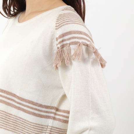 MERINO WOOL 12GG ボーダー＆フリンジニット #1747001