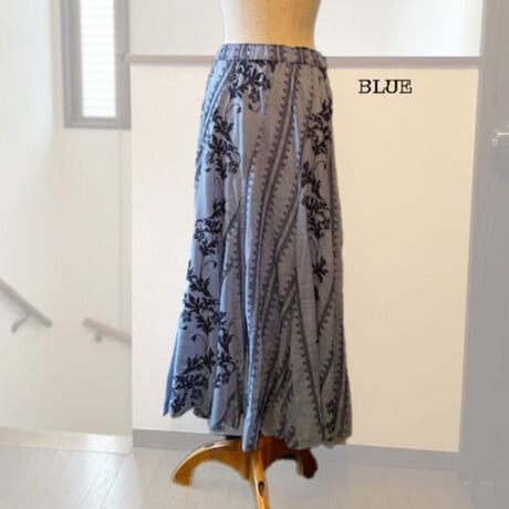コットンスラブボイル　花柄xスモック刺繍　 8枚接ぎスカート　#2315002
