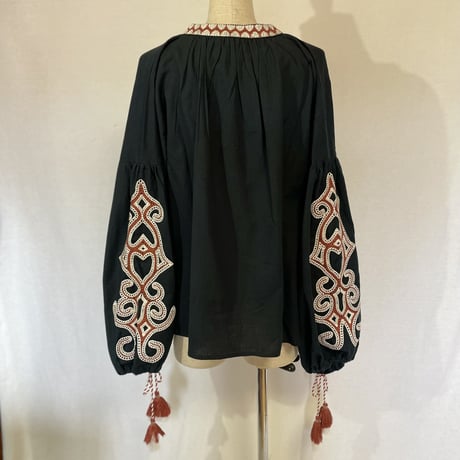 コットンフラックス　オマージュ刺繍　ビッグタッセル　BOHO チュニックブラウス#2214025