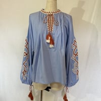 コットンフラックス　オマージュ刺繍　ビッグタッセル　BOHO チュニックブラウス#2214025