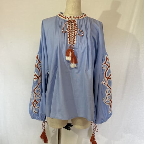 コットンフラックス　オマージュ刺繍　ビッグタッセル　BOHO チュニックブラウス#2214025